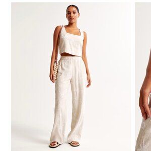 Abercrombie Embroidered Linen-Blend Pull on Pant